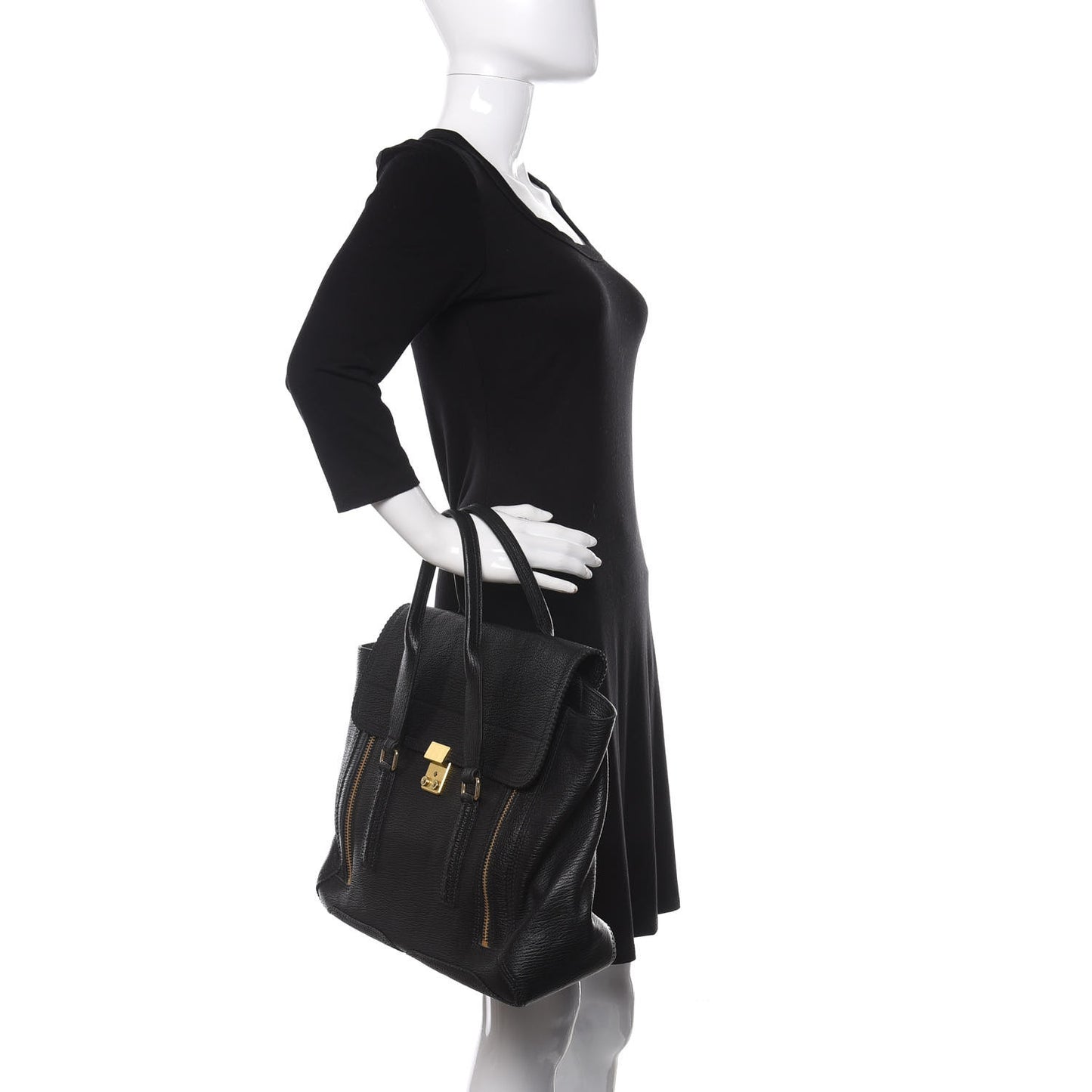3.1 Textured Calfskin Large Pashli Satchel Black