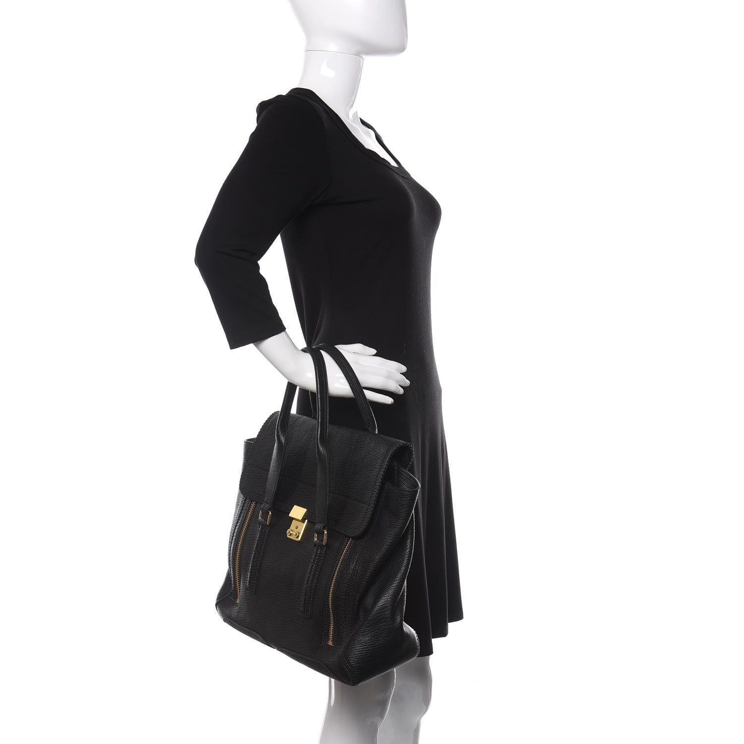 3.1 Phillip Lim 3.1 Textured Calfskin Large Pashli Satchel Black 2 of 11
