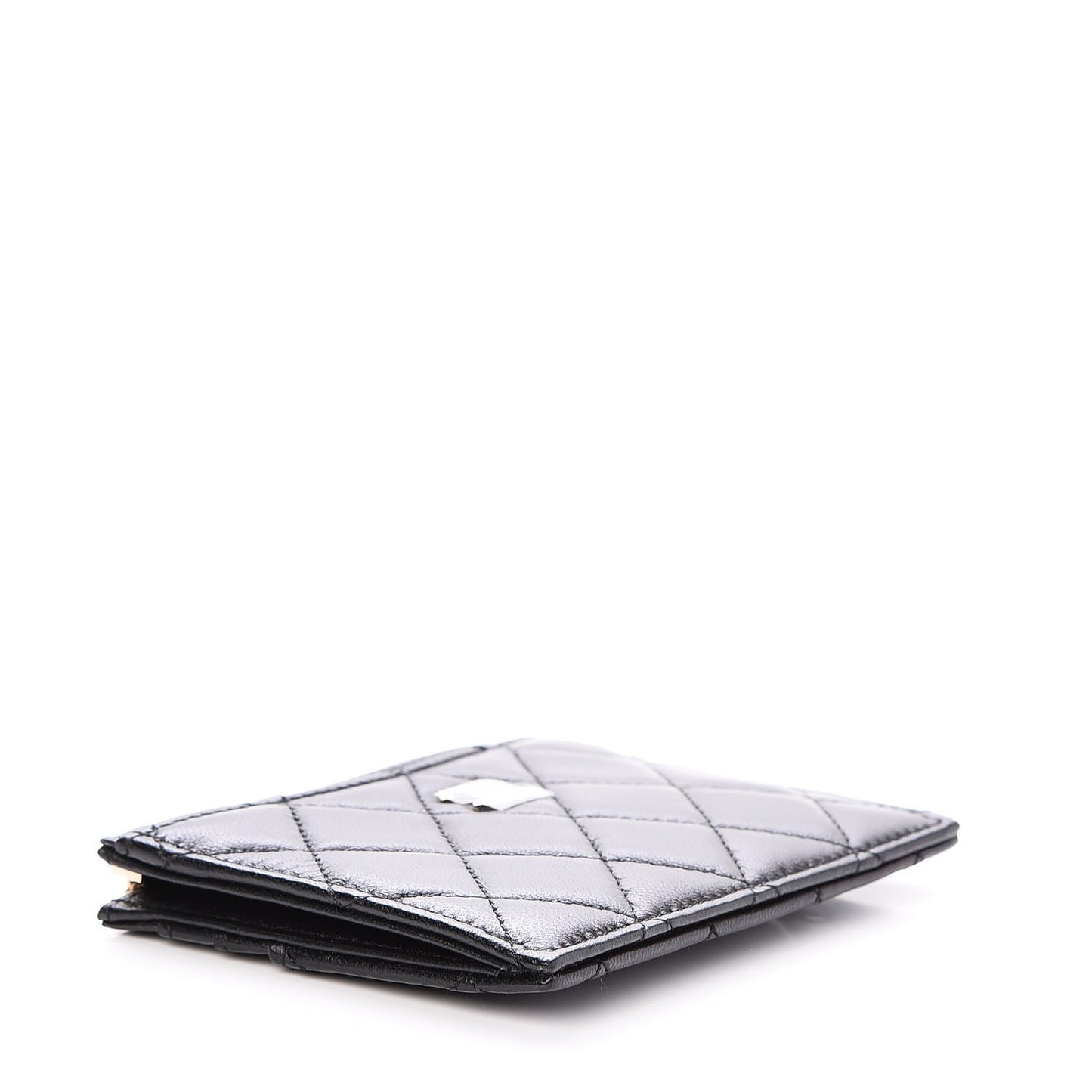 Lambskin Quilted Zip Card Holder Black