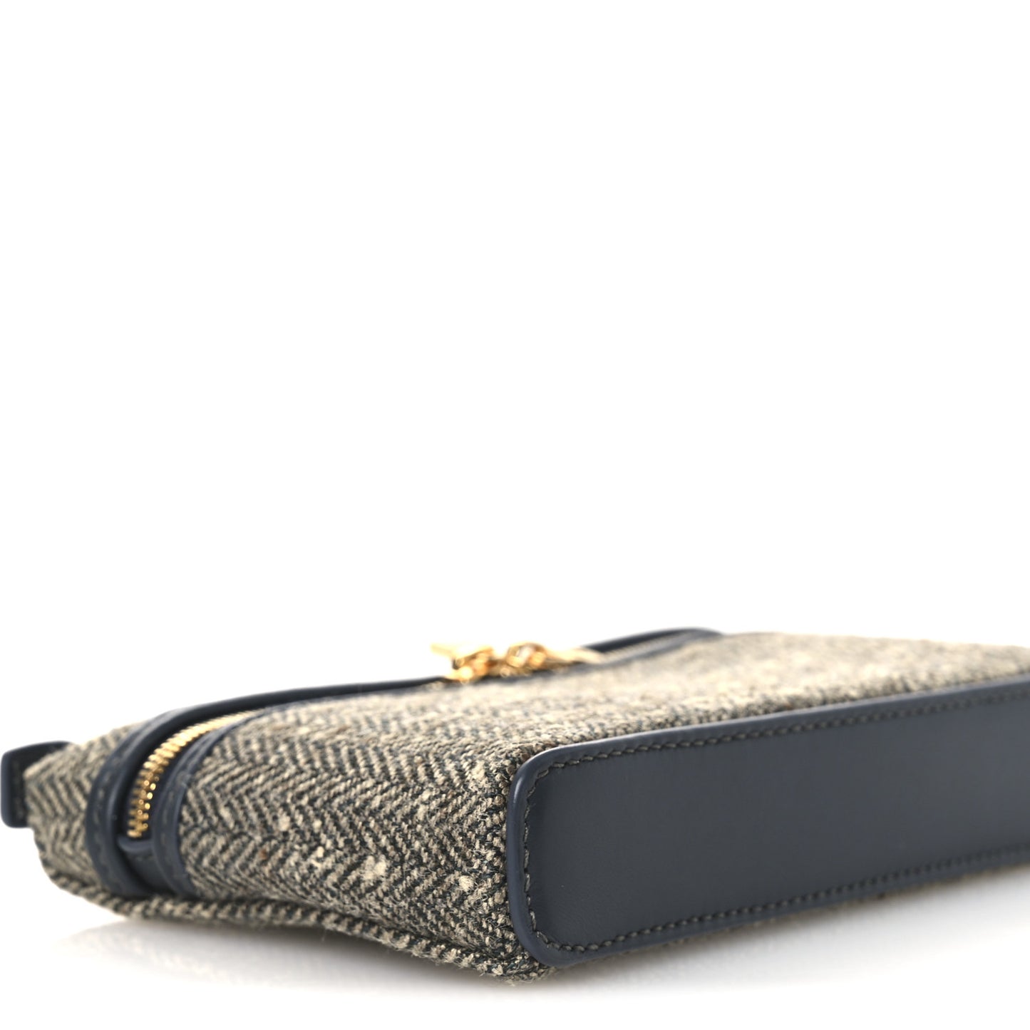 Virgin Wool Blend Herringbone Calfskin Extra Pocket Mini Pouch Green Sand Blue Green Sun Gold