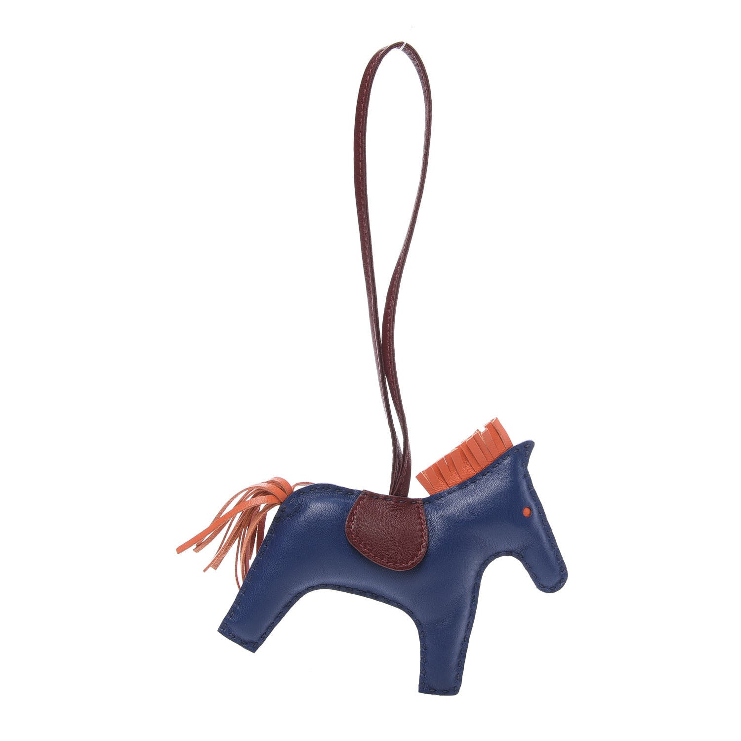 Hermes Milo Lambskin Grigri Rodeo Horse Bag Charm MM Bleu de Malte Rouge H Peony 1 of 4