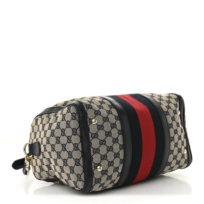 Gucci Monogram Selleria Calfskin Vintage Web Medium Boston Beige Blue 9 of 31