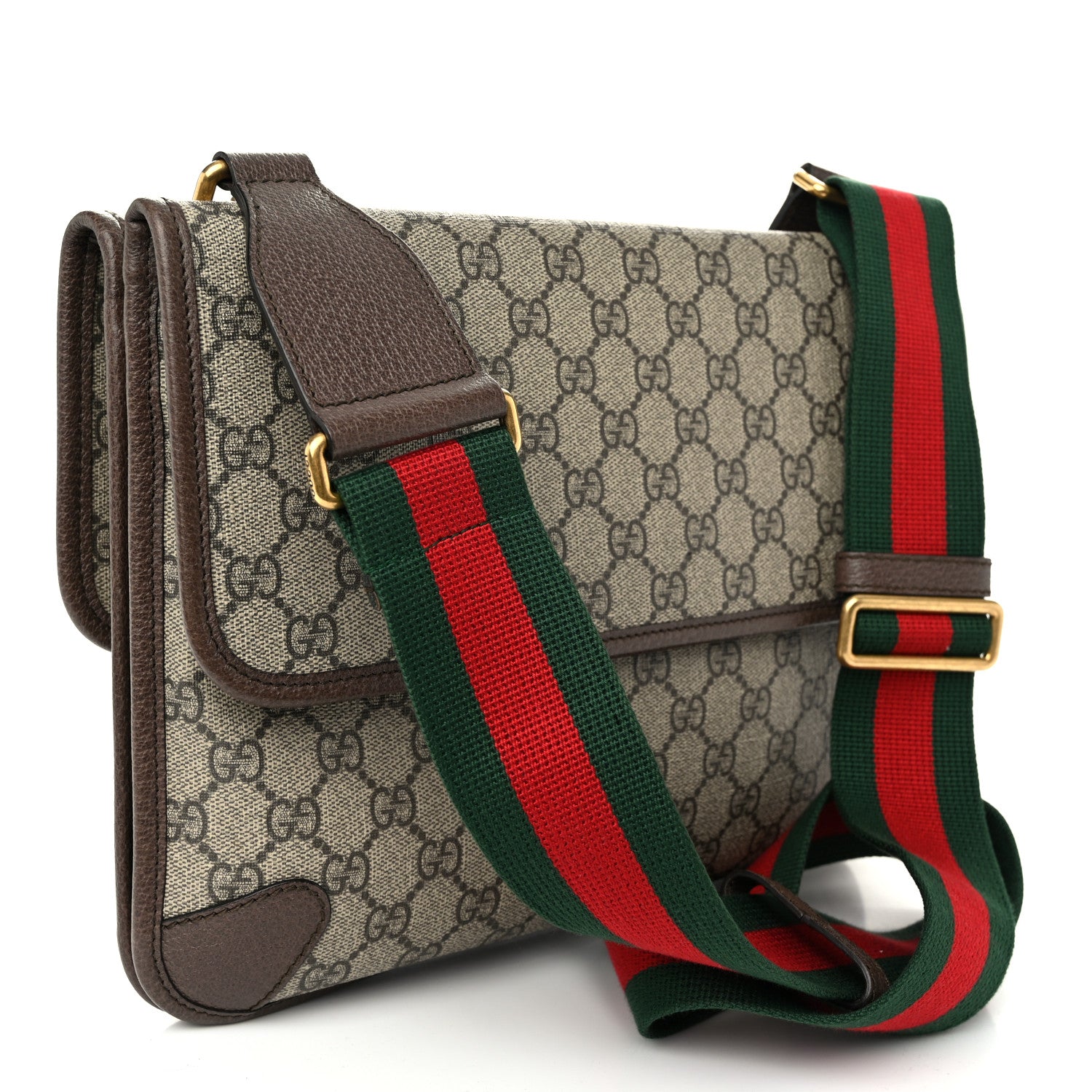 Gucci GG Supreme Monogram Web Neo Vintage Double Flap Messenger Bag Beige New Acero 3 of 12