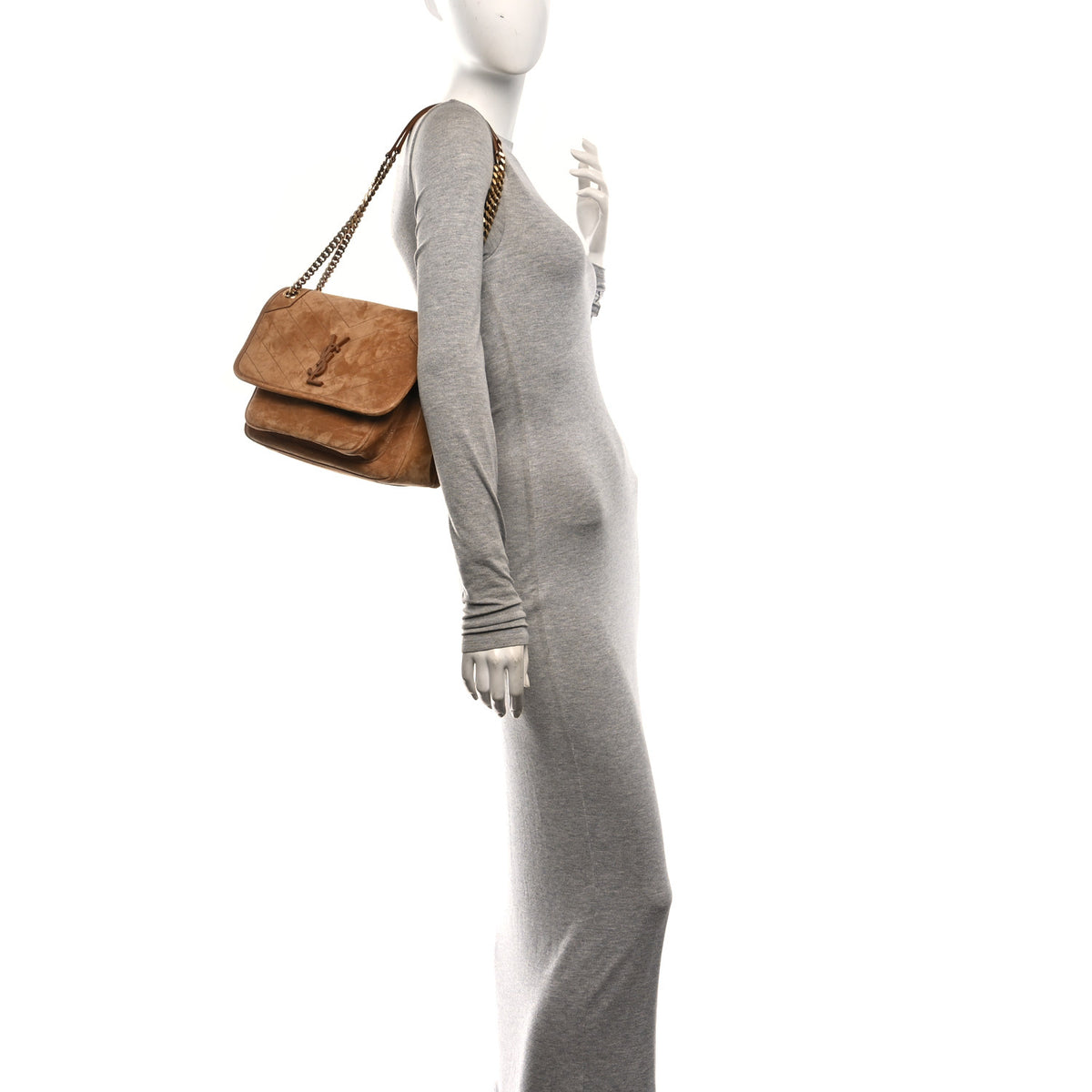 Saint Laurent Suede Monogram Medium Niki Chain Satchel Cinnamon 2 of 10