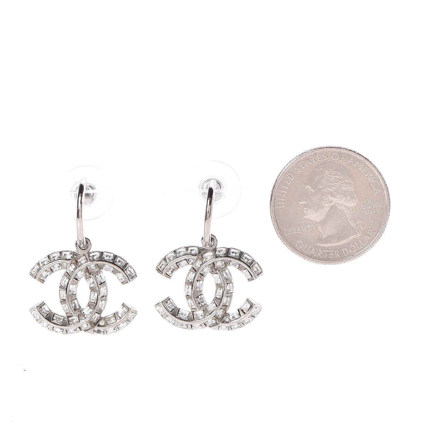 Baguette Crystal CC Dangle Earrings Silver