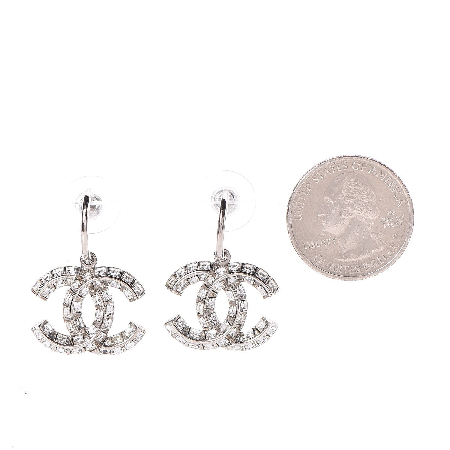 Chanel Baguette Crystal CC Dangle Earrings Silver 3 of 5
