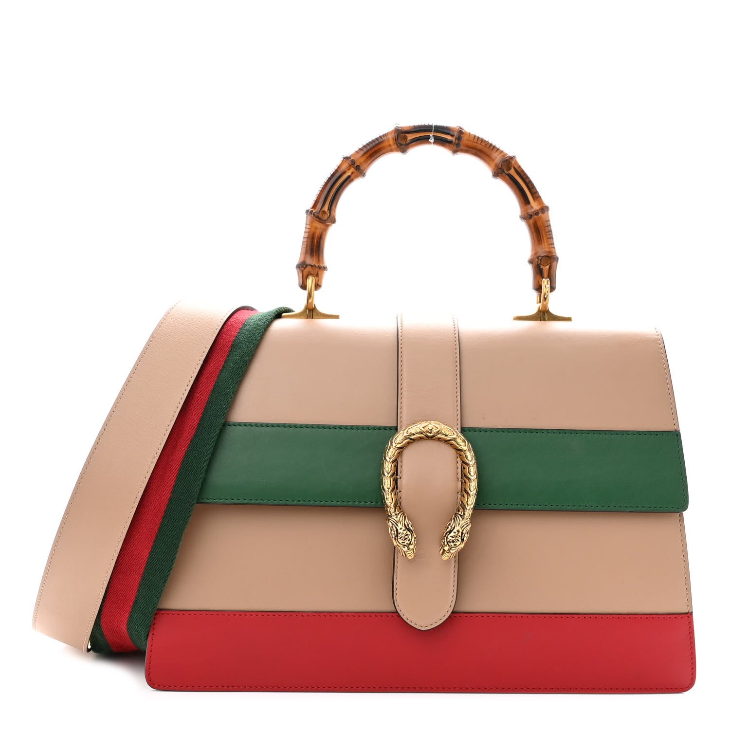 Gucci Moon Calfskin Web Large Dionysus Bamboo Top Handle Bag Camelia Bright Evergreen Hibiscus Red 1 of 16