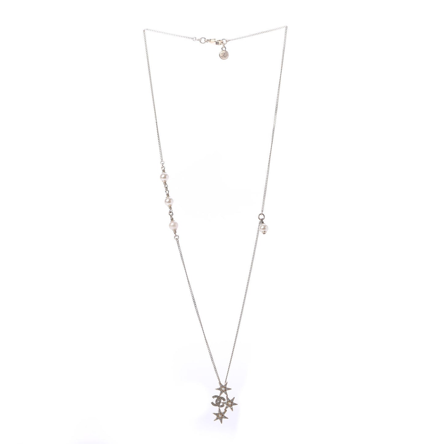 Crystal Pearl CC Star Necklace Gold