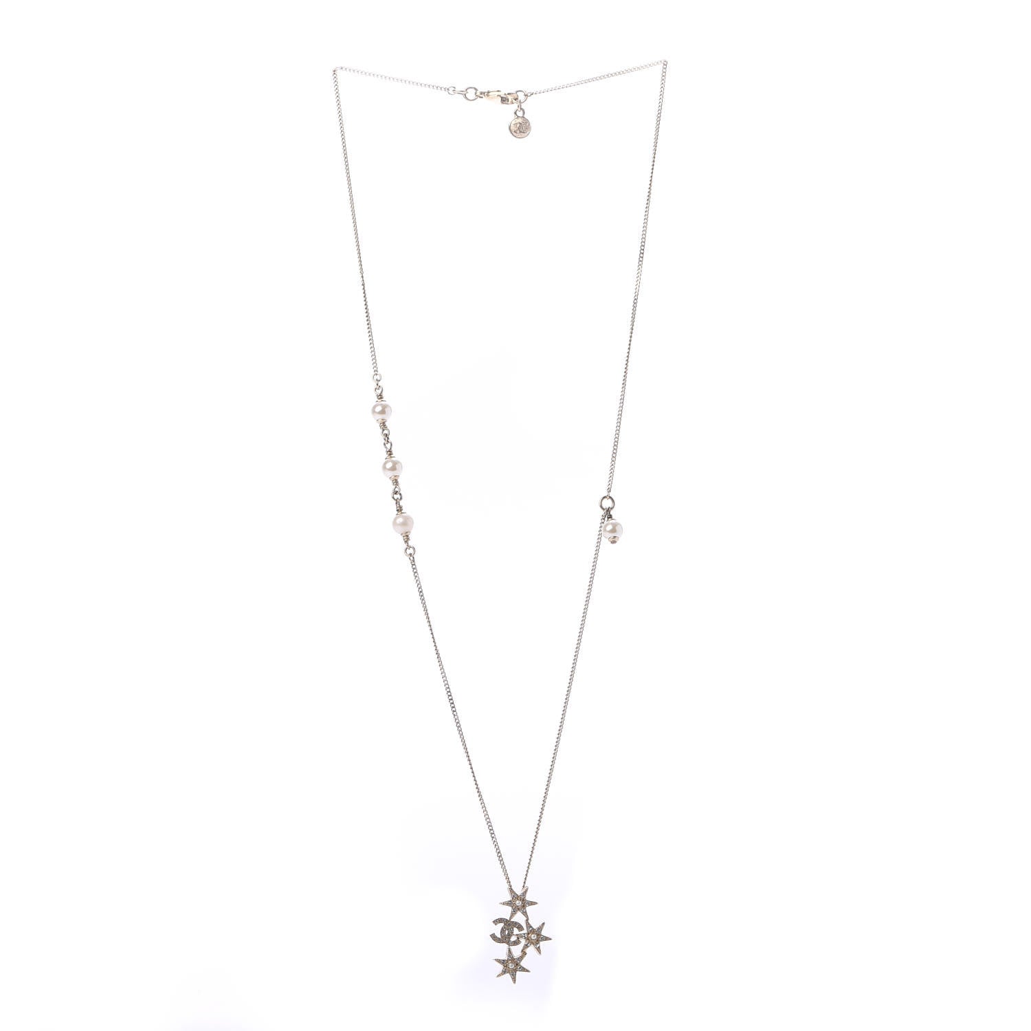 Chanel Crystal Pearl CC Star Necklace Gold 3 of 5