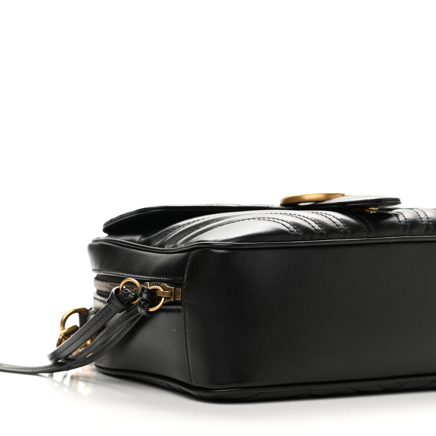 Gucci Calfskin Matelasse Sylvie Web Small GG Marmont Top Handle Shoulder Bag Black 9 of 11