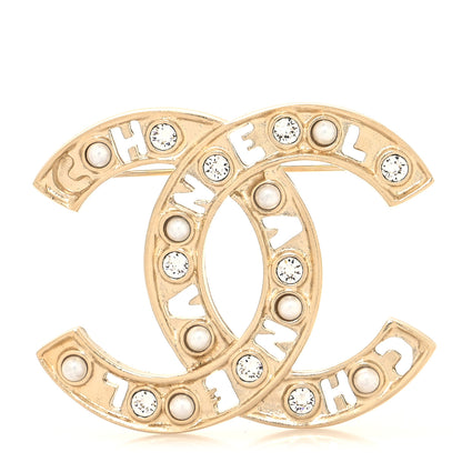 Chanel Crystal Pearl Coco CC Logo Brooch Gold 1 of 4