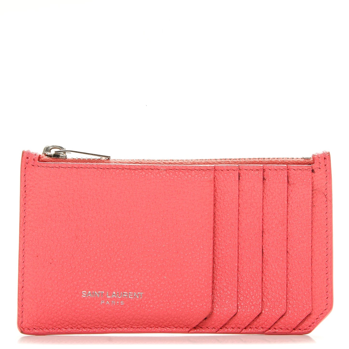 Grained Calfskin 5 Fragments Zip Pouch Card Holder Rose Clair