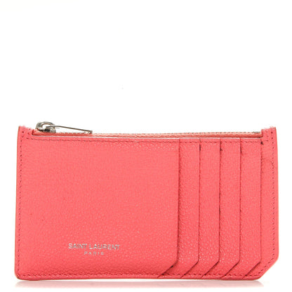 Saint Laurent Grained Calfskin 5 Fragments Zip Pouch Card Holder Rose Clair 1 of 7
