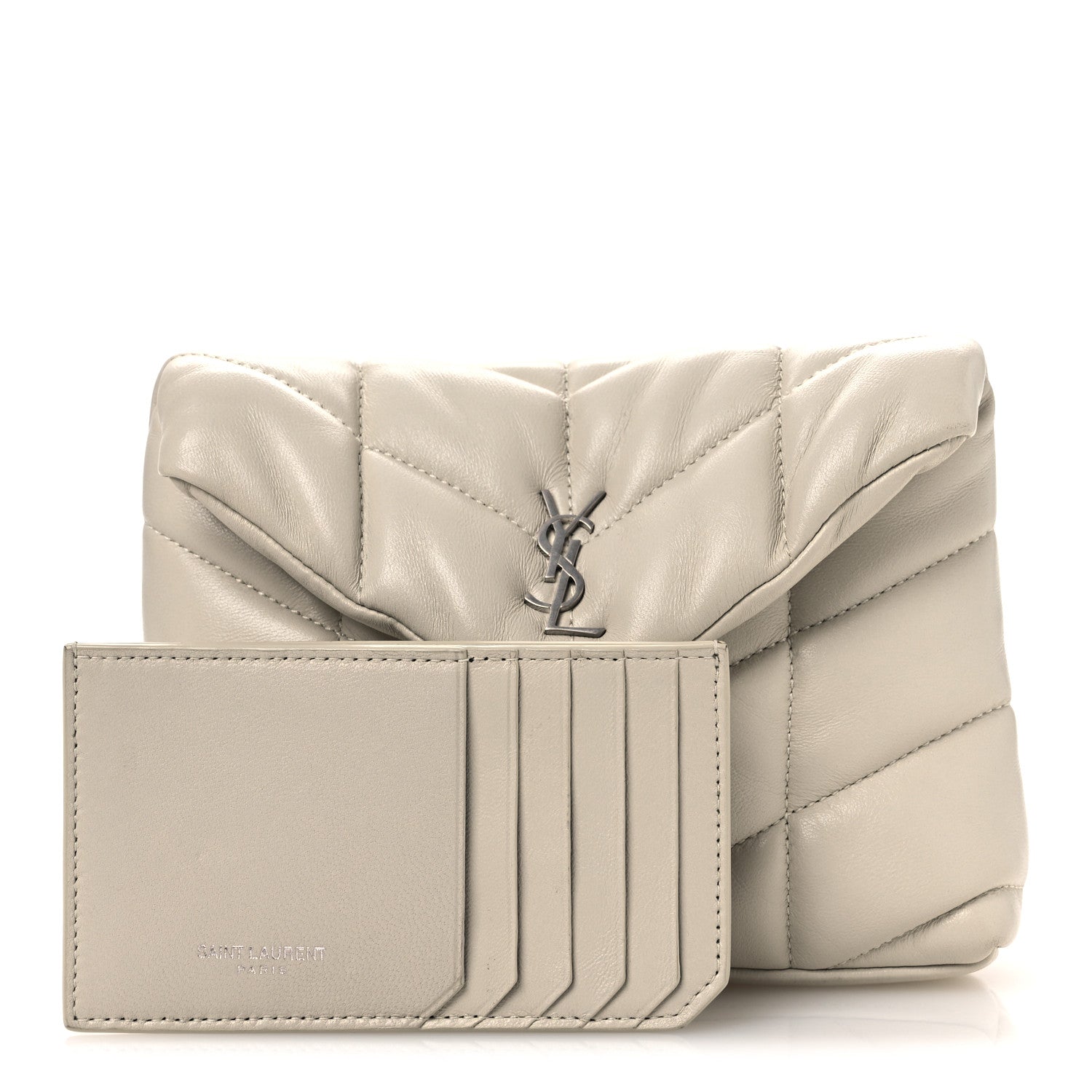 Saint Laurent Lambskin Monogram Loulou Puffer Pouch Clutch Crema Soft 3 of 12
