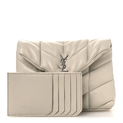 Saint Laurent Lambskin Monogram Loulou Puffer Pouch Clutch Crema Soft 3 of 12