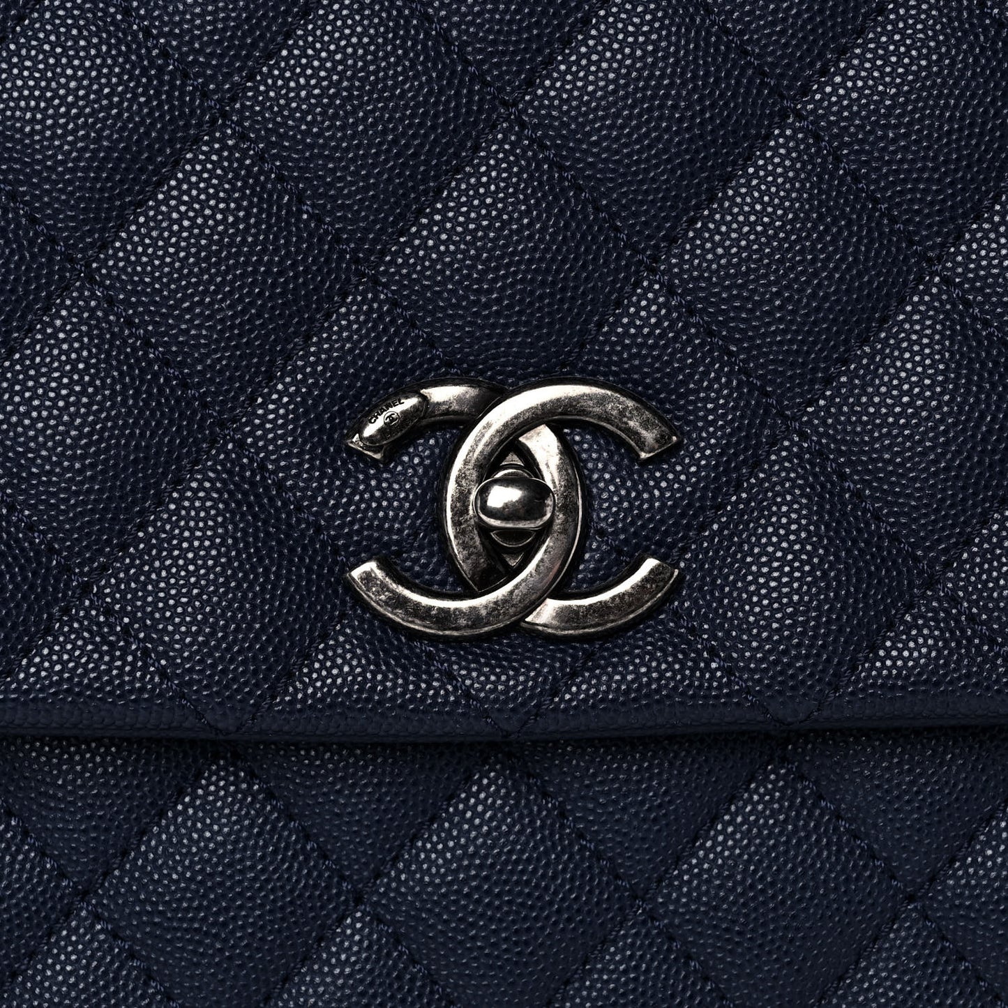 Caviar Lizard Quilted Medium Coco Handle Flap Navy