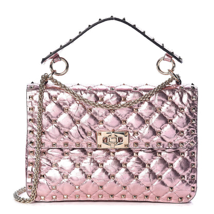 Valentino Garavani Metallic Wrinkled Lambskin Medium Rockstud Spike Shoulder Bag Lipstick 1 of 11