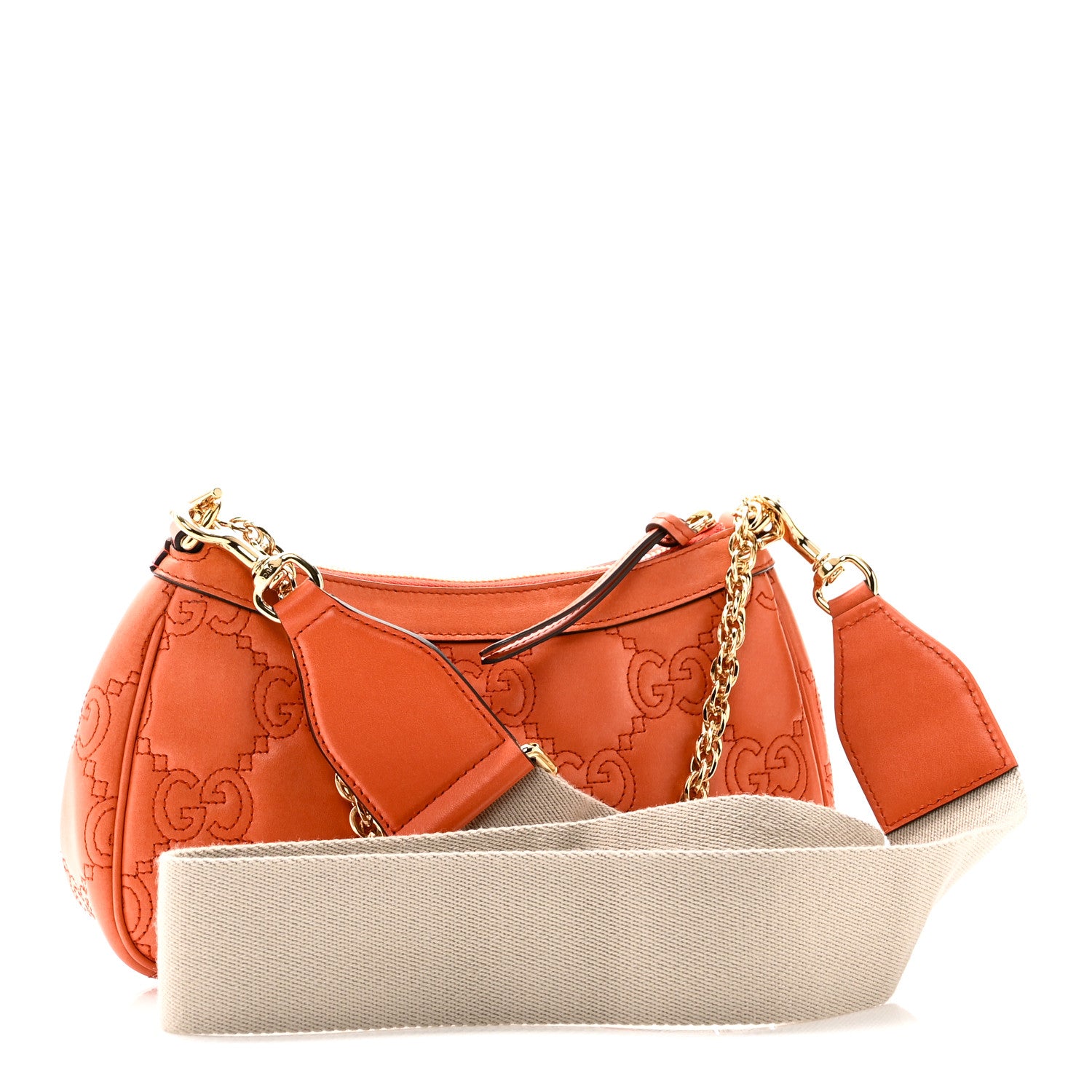 Gucci Calfskin GG Matelasse Chain Handbag Deep Orange Natural