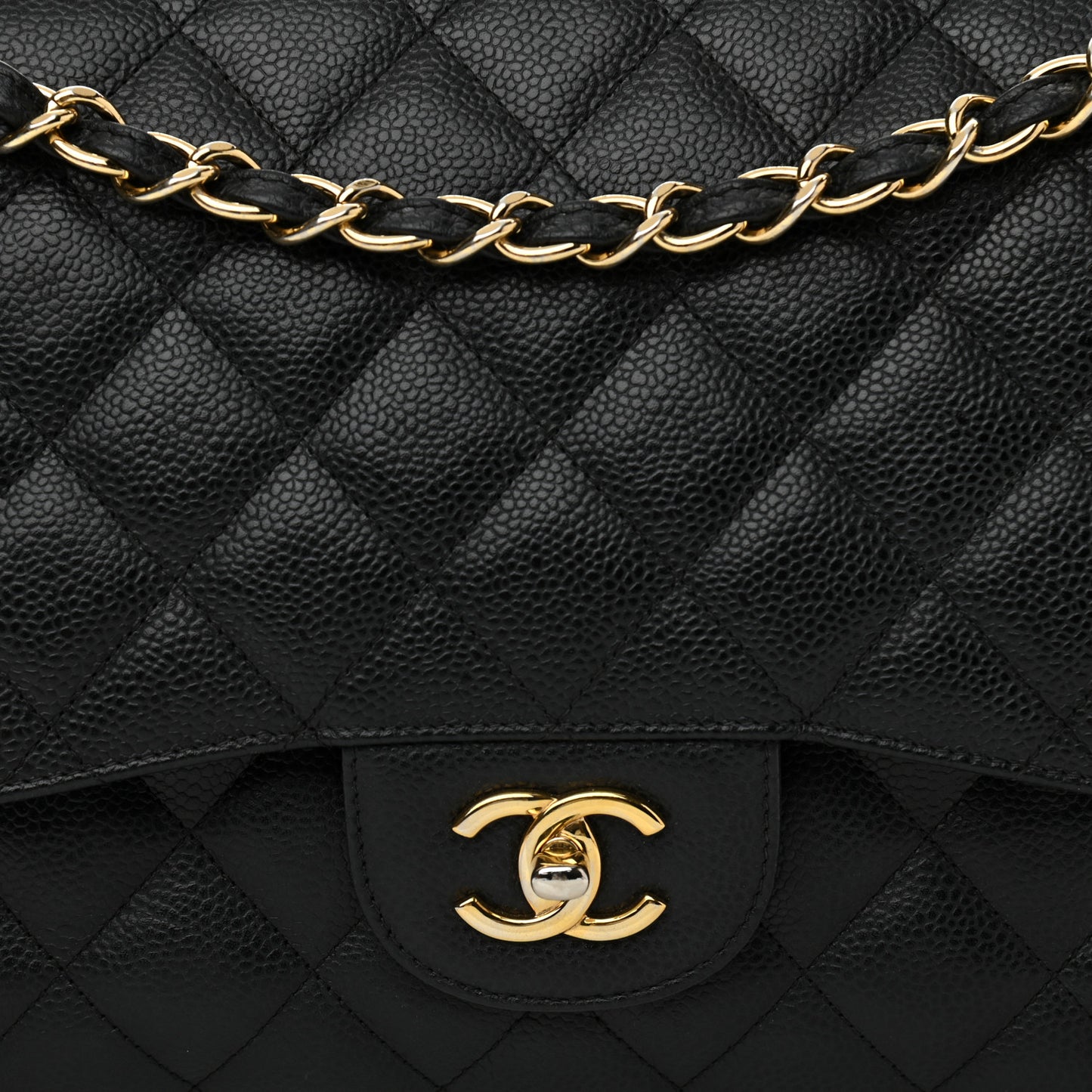 Caviar Quilted Jumbo Double Flap Black