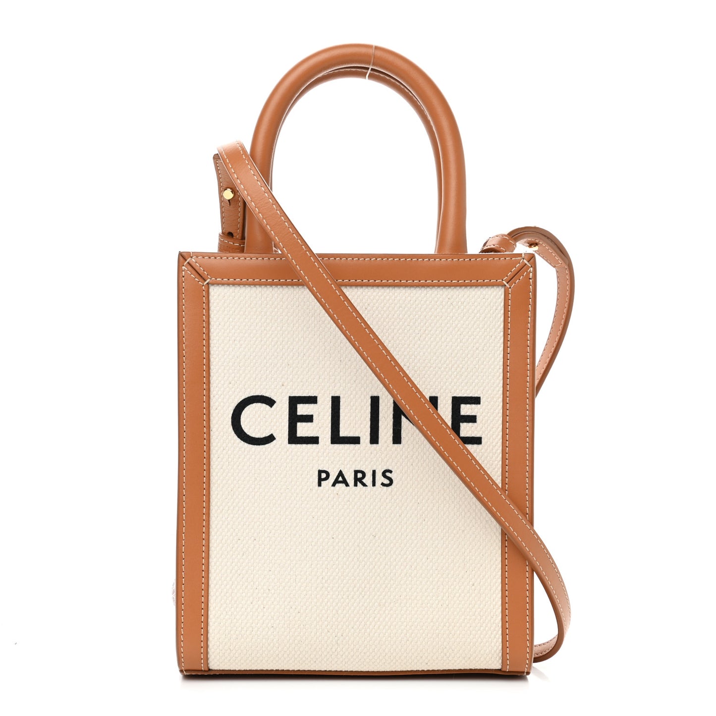 Canvas Calfskin Mini Vertical Cabas Natural Tan
