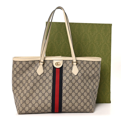 Gucci GG Supreme Monogram Textured Dollar Calfskin Web Medium Ophidia Shopping Tote Beige Ebony Mystic White 10 of 10