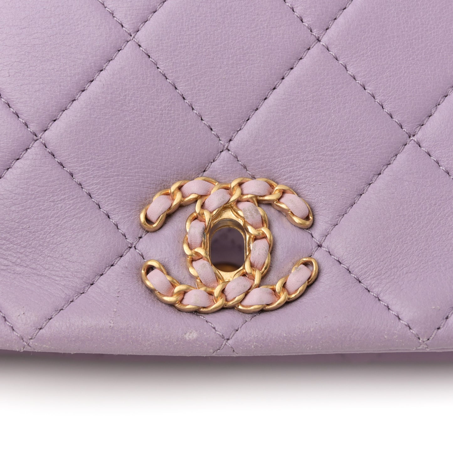 Lambskin Quilted Braided CC Small Flap Lilac