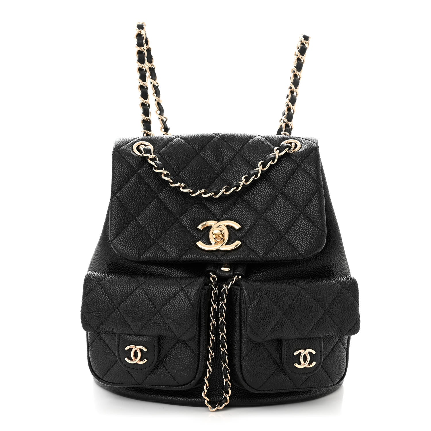 Chanel Shiny Caviar Quilted Medium Duma Pockets Drawstring Backpack Black 1 of 10