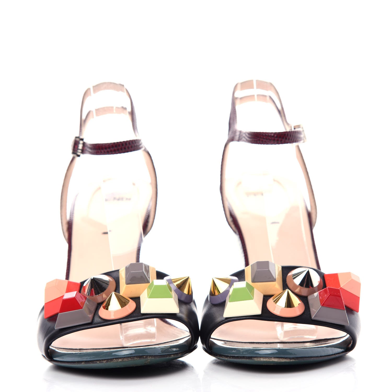 Fendi Calfskin Lizard Embossed Studded Colorblock Sandal 39 Multicolor 2 of 9
