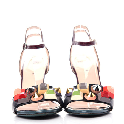 Fendi Calfskin Lizard Embossed Studded Colorblock Sandal 39 Multicolor 2 of 9