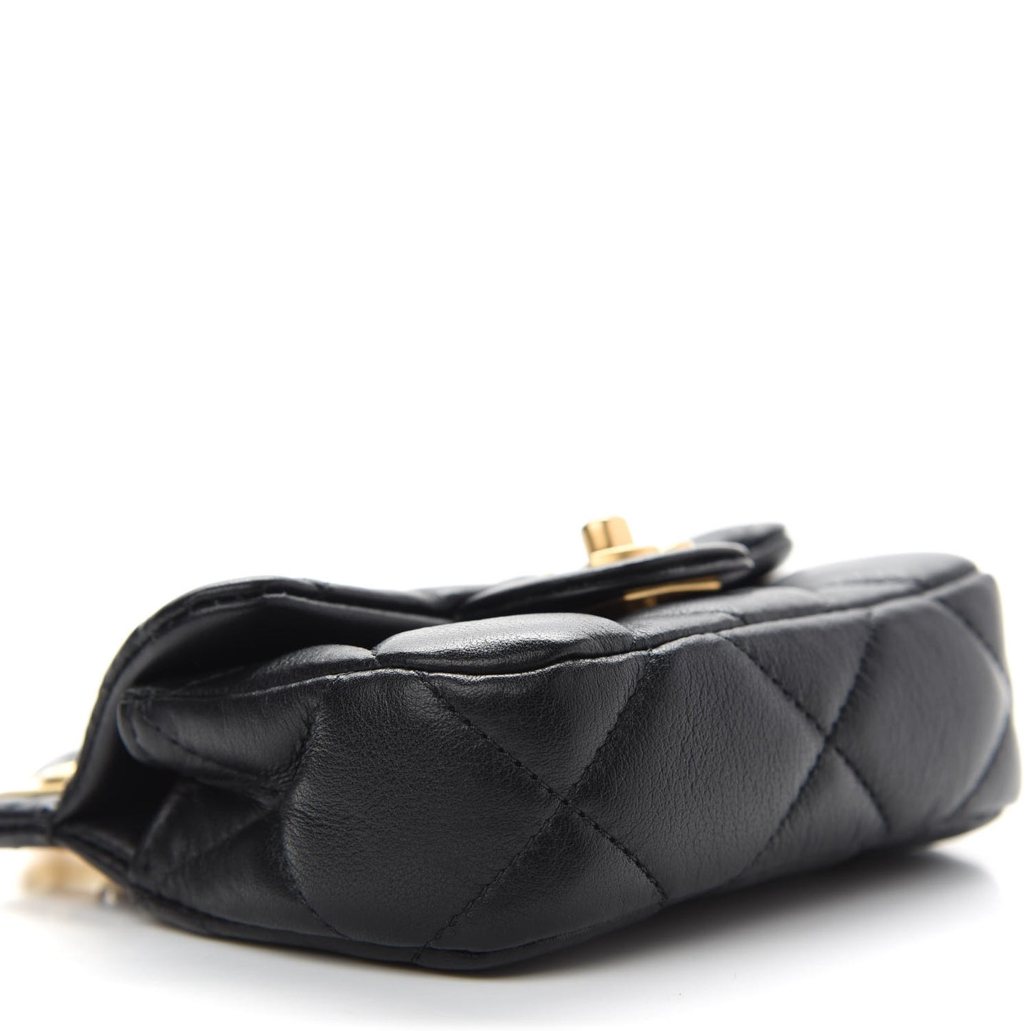 Calfskin Quilted Lady Handle Flap Card Holder With Chain Black