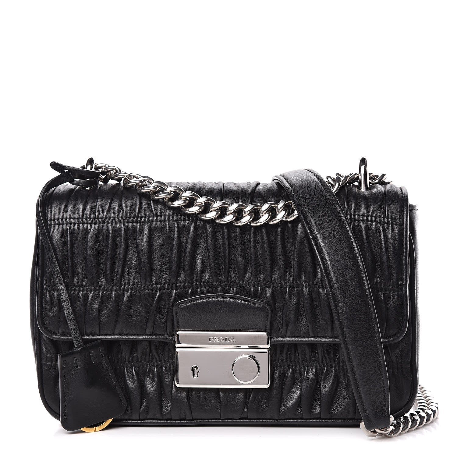 Prada Nappa Gaufre Small Sound Chain Flap Shoulder Bag Black 1 of 9