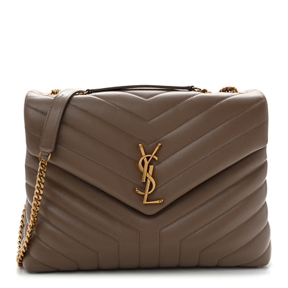 Saint Laurent Calfskin Y Quilted Monogram Medium Loulou Chain Satchel Dark Beige 1 of 11