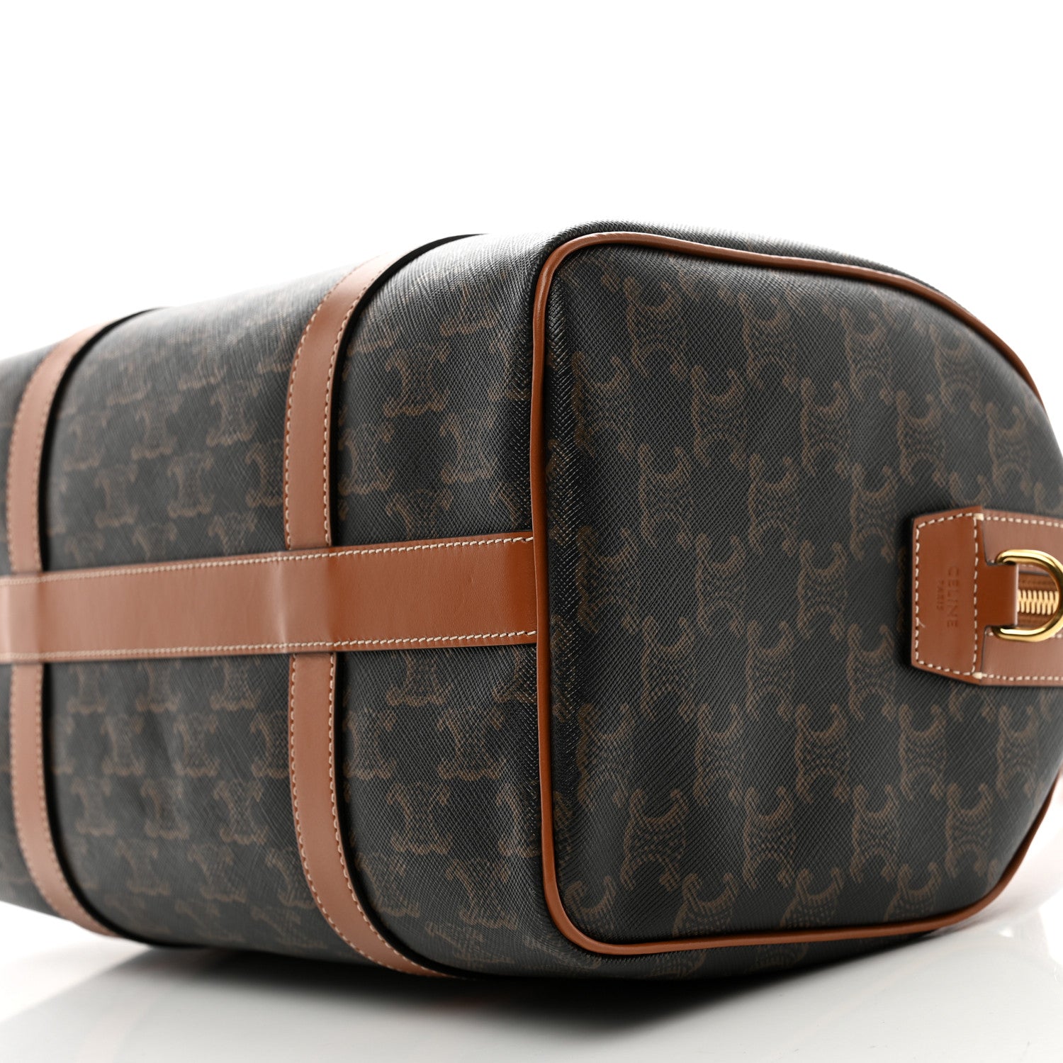 Celine Triomphe Canvas Calfskin Boston Bag Tan 9 of 9