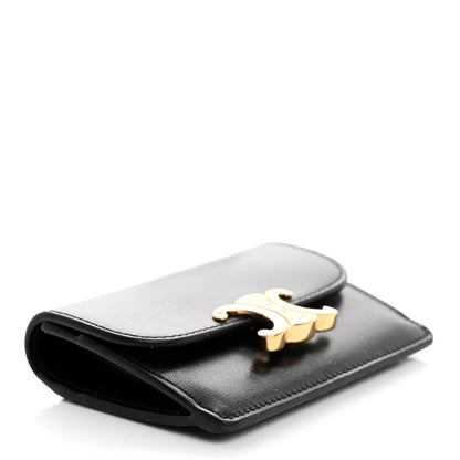 Celine Shiny Calfskin Triomphe Flap Card Holder Black 4 of 9