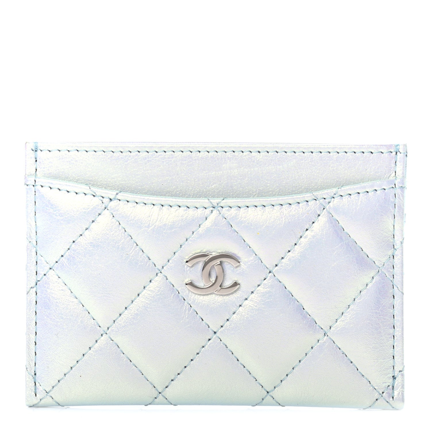 Chanel Iridescent Calfskin Quilted Card Holder Light Blue 1 of 7