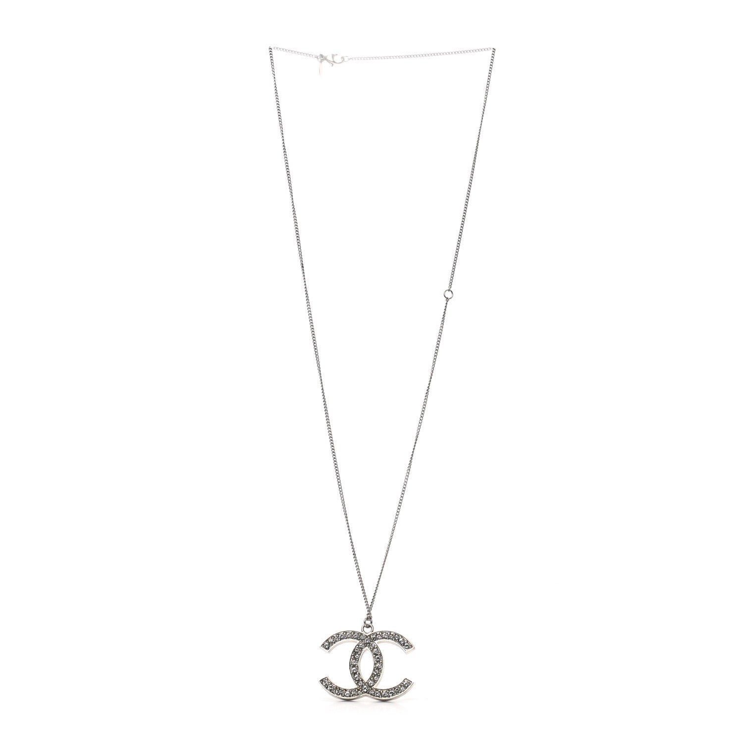Chanel Crystal CC Pendant Necklace Silver 3 of 5