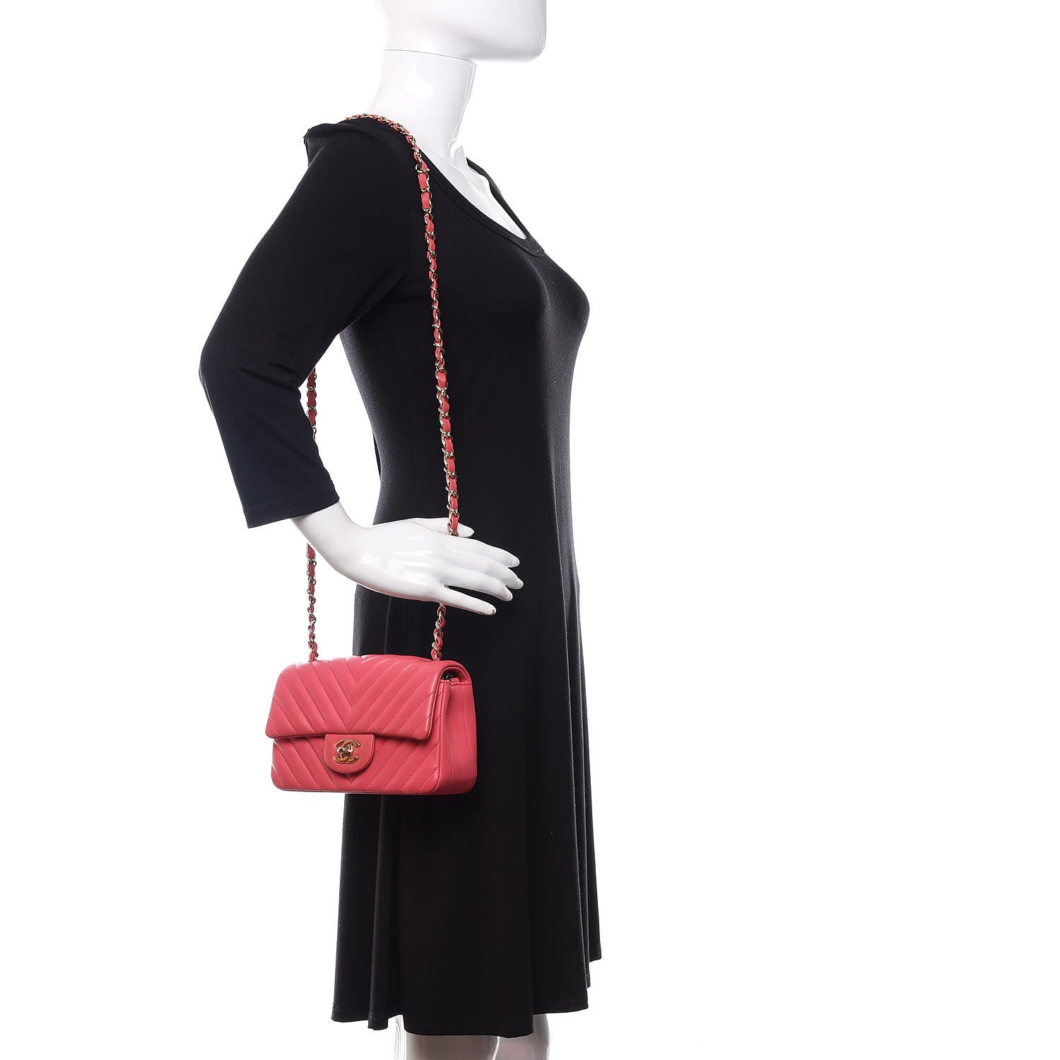 Chanel Lambskin Chevron Quilted Mini Rectangular Flap Pink 2 of 10