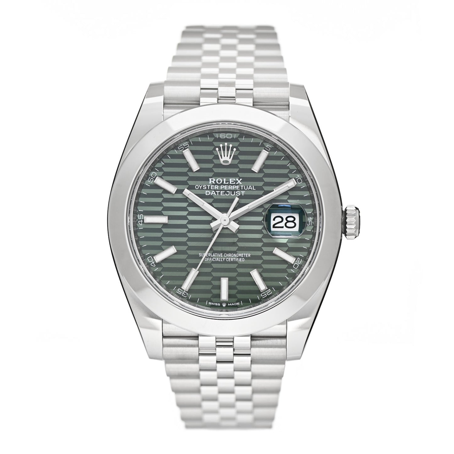 Stainless Steel 41mm Oyster Perpetual Datejust Watch Mint Green Fluted 126300