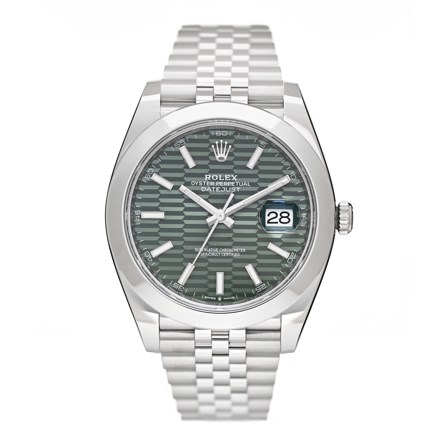 Rolex Stainless Steel 41mm Oyster Perpetual Datejust Watch Mint Green Fluted 126300 1 of 5