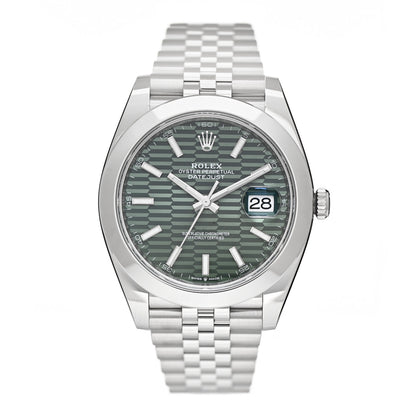 Rolex Stainless Steel 41mm Oyster Perpetual Datejust Watch Mint Green Fluted 126300 1 of 5