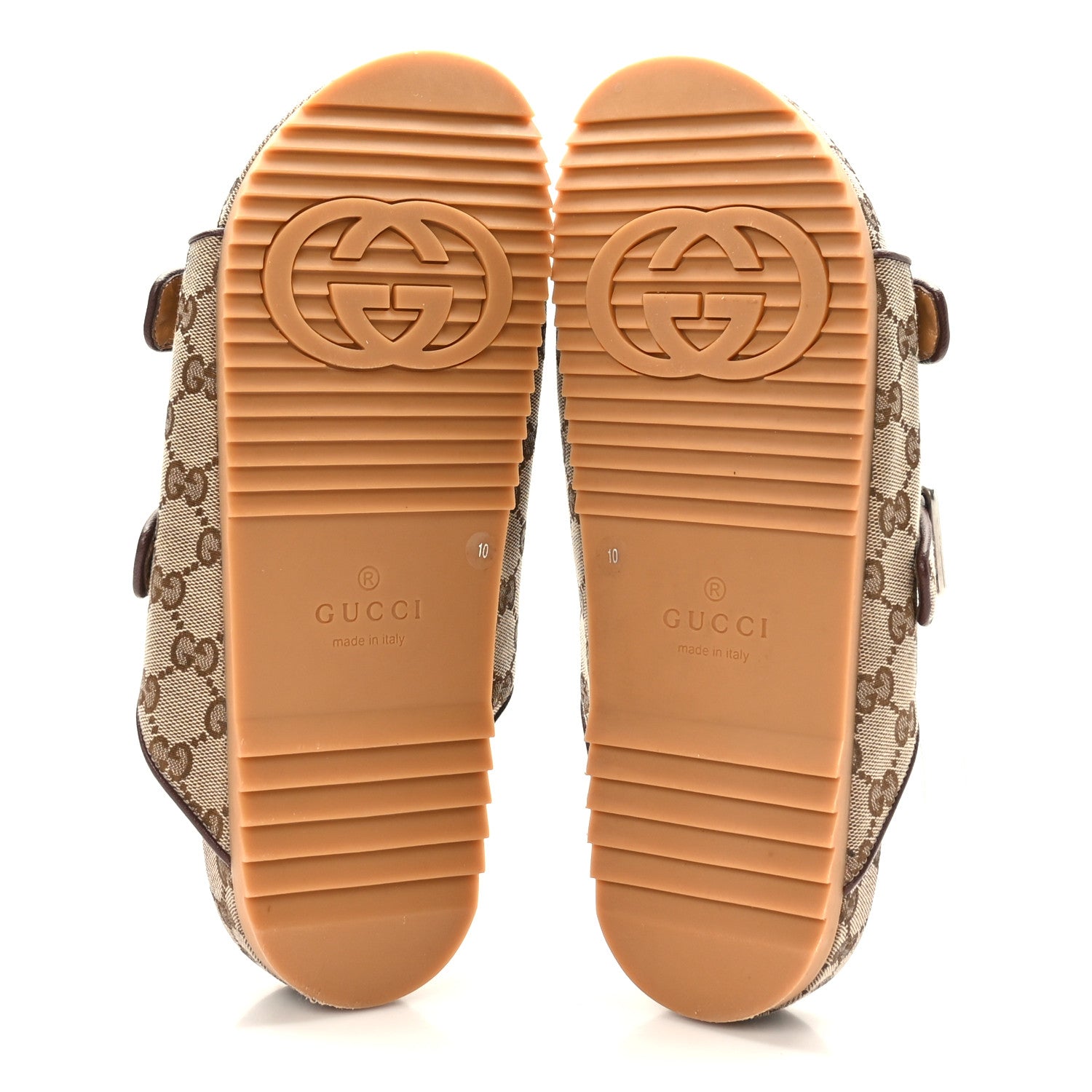 Gucci GG Monogram Lavaredo Eco Fabric Mens Slide Sandals With Straps 10 Beige Ebony Light Brown 5 of 8