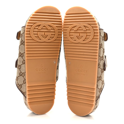Gucci GG Monogram Lavaredo Eco Fabric Mens Slide Sandals With Straps 10 Beige Ebony Light Brown 5 of 8