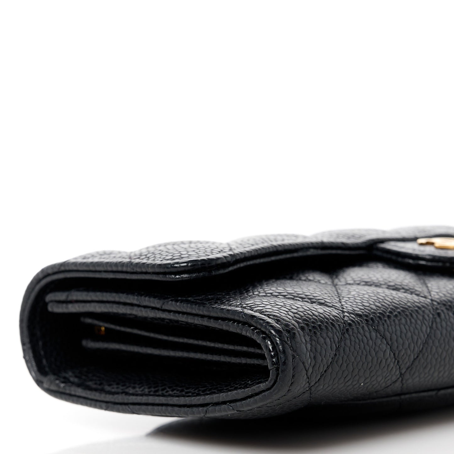 Caviar Quilted Large Gusset Flap Wallet Black