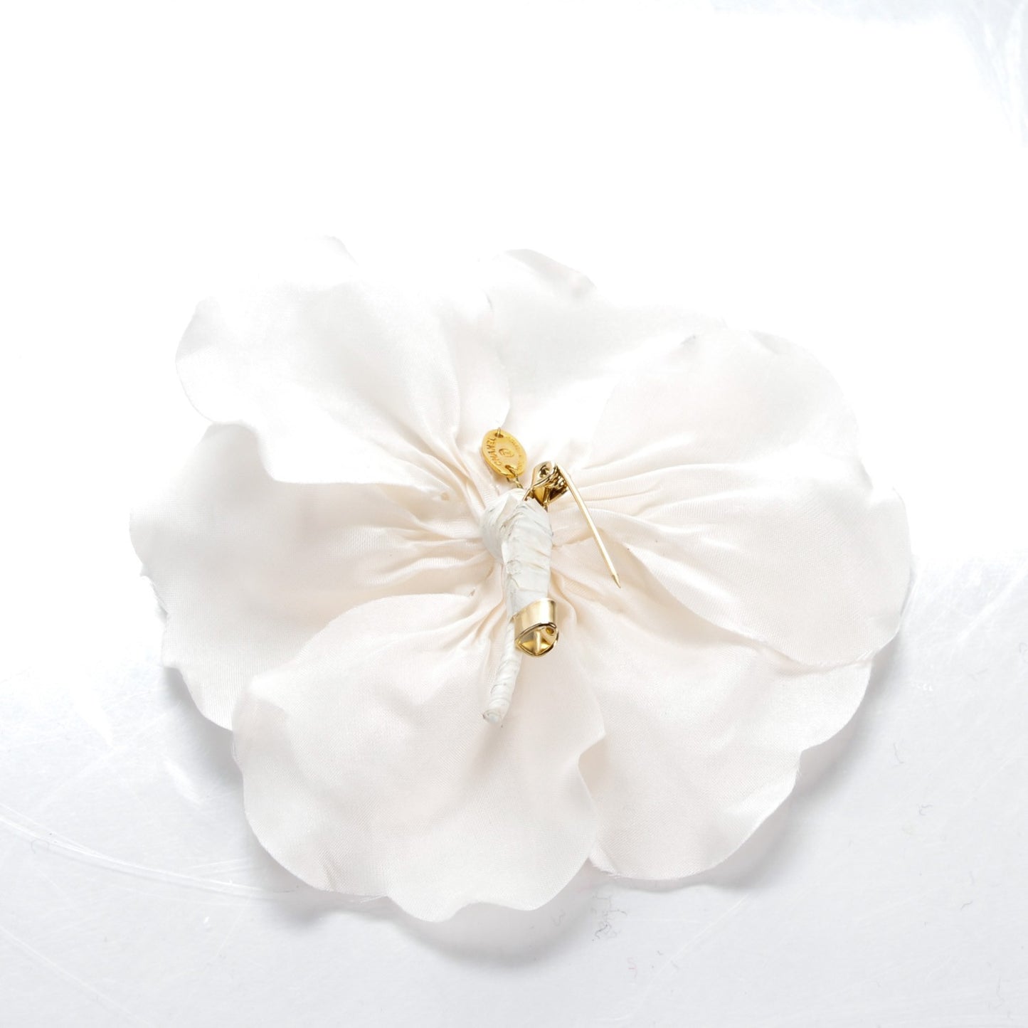 Satin Camellia Pin Brooch White