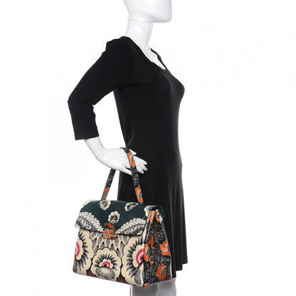 Valentino Garavani Calfskin Floral Print Mime Single Handle Bag Green 2 of 12