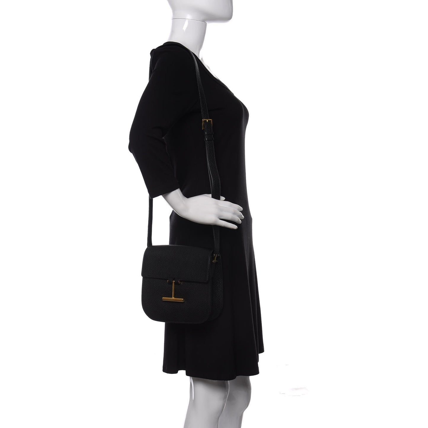Calfskin Small T Clasp Tara Crossbody Bag Black