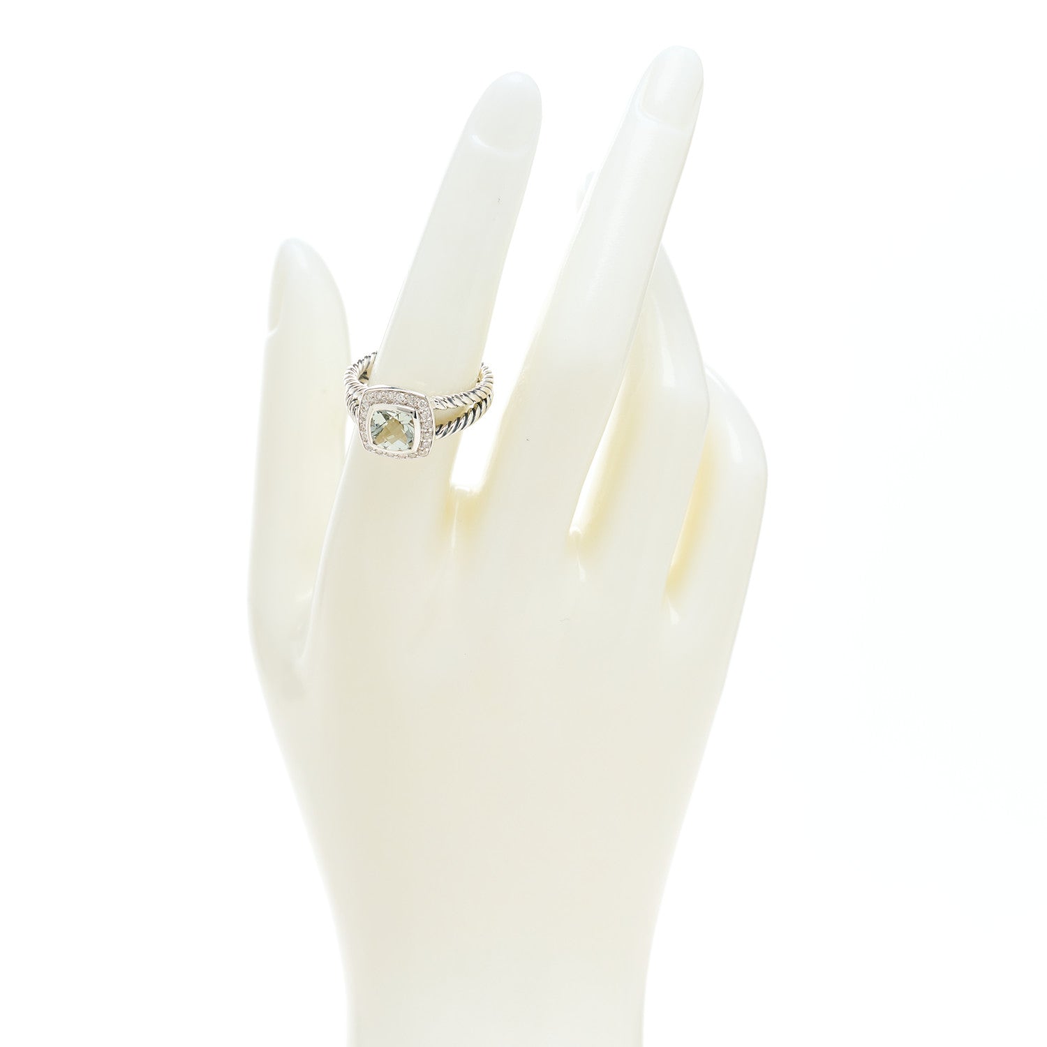 David Yurman Sterling Silver Diamond Prasiolite 7mm Petite Albion Ring 54 7 2 of 4