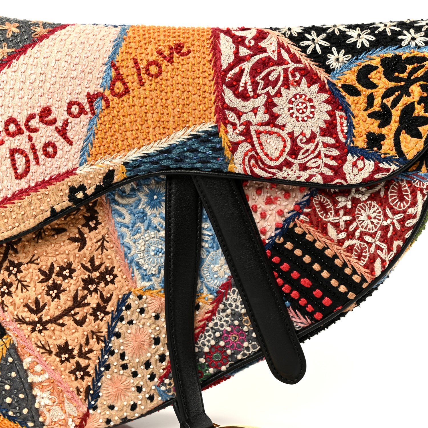 Christian Dior Canvas Embroidered Peace and Love Medium Saddle Bag Multicolor 7 of 10