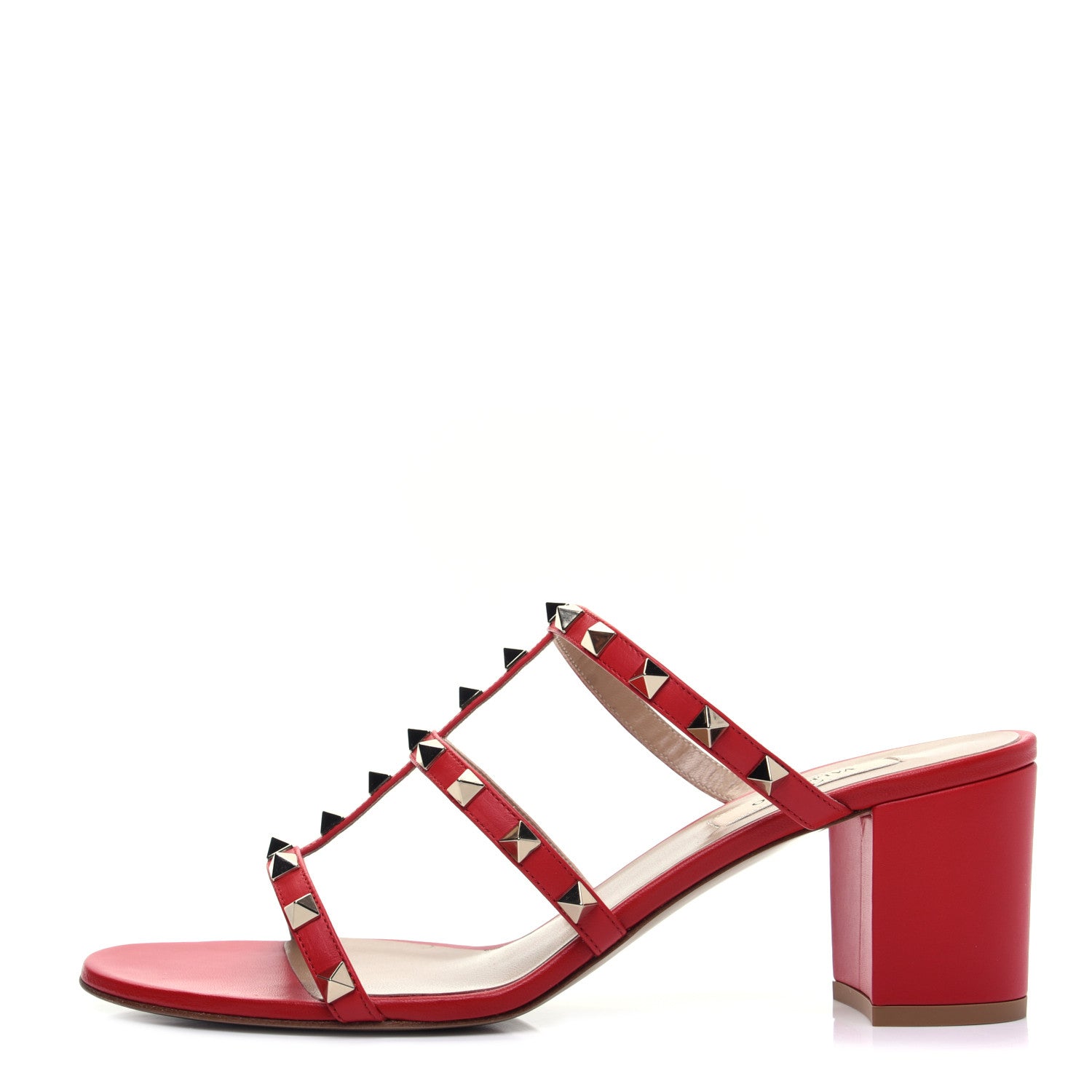 Valentino Garavani Calfskin Rockstud 60mm Caged Slide Sandals 41 Rosso Valentino 1 of 13