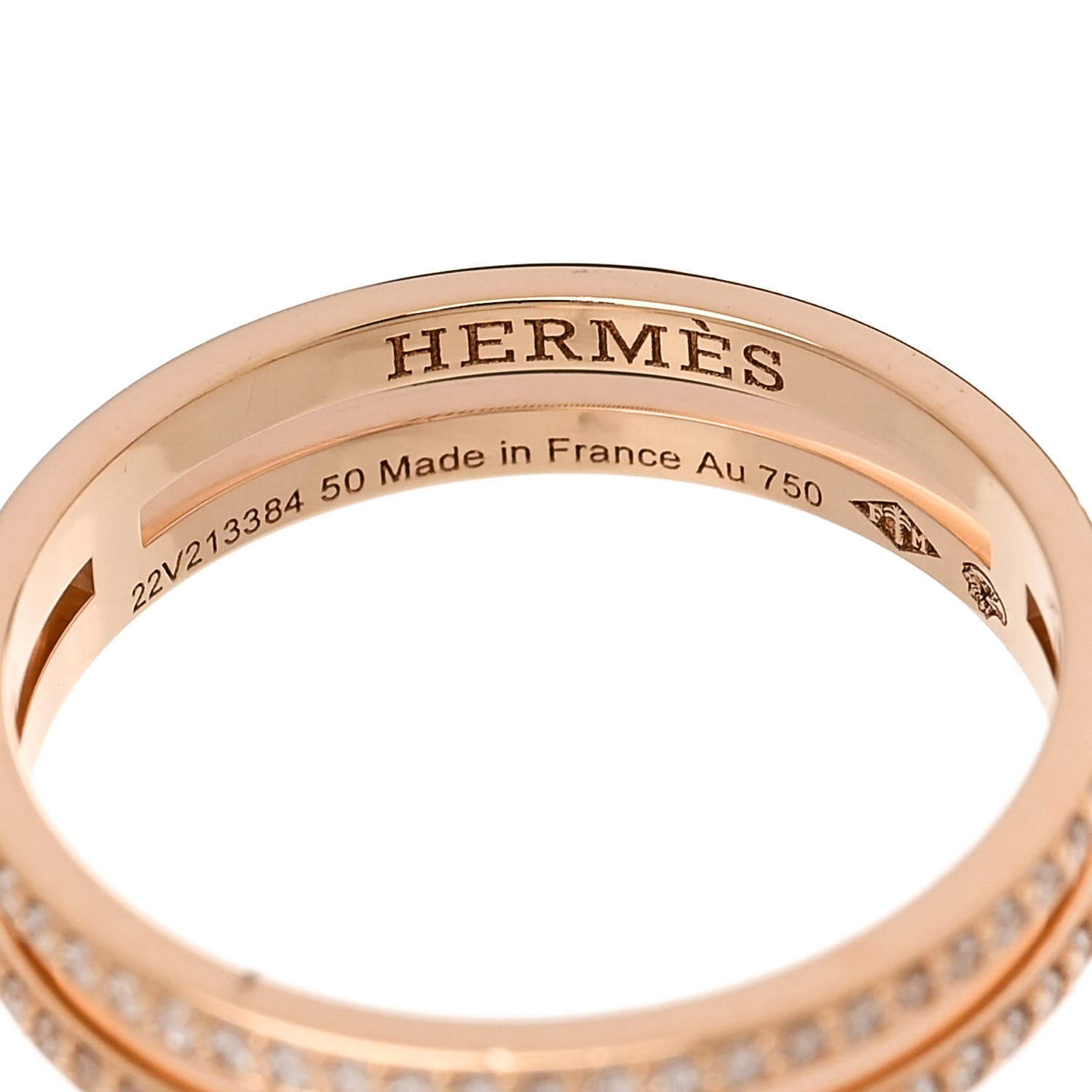 Hermes 18K Rose Gold Diamond Ariane Wedding Band Ring 50 5.25 4 of 5